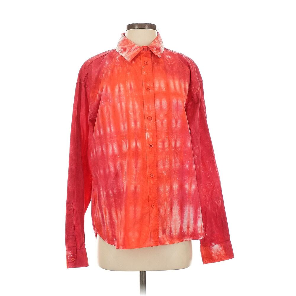 Cotton Citizen Santorini Shirt Cherry Red Tie Dye Button Up Top Poplin Sz Small